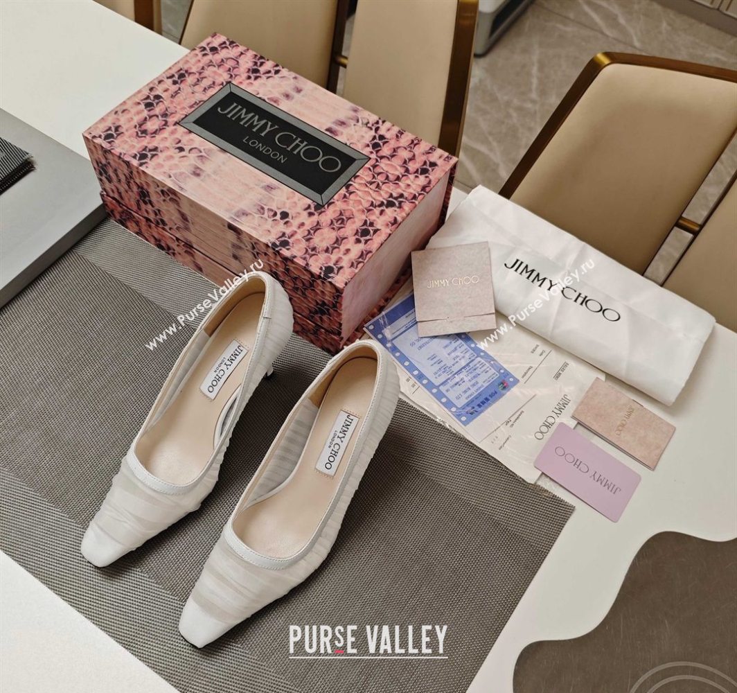 Jimmy Choo Lotta Tulle Mesh and Nappa Leather Pumps 8.5cm White 2025 (MD-250605110)