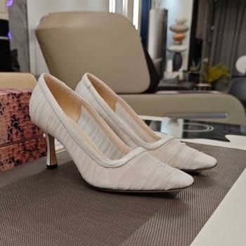 Jimmy Choo Lotta Tulle Mesh and Nappa Leather Pumps 8.5cm White 2025 (MD-250605110)