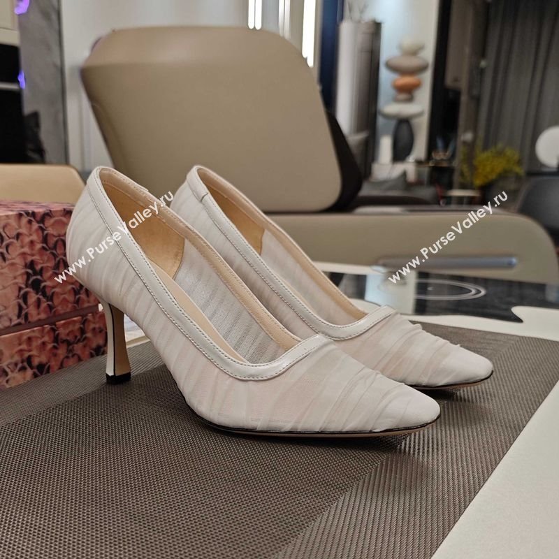 Jimmy Choo Lotta Tulle Mesh and Nappa Leather Pumps 8.5cm White 2025 (MD-250605110)