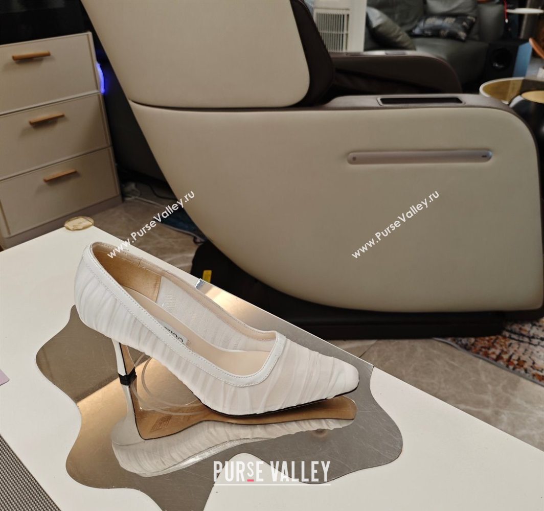 Jimmy Choo Lotta Tulle Mesh and Nappa Leather Pumps 8.5cm White 2025 (MD-250605110)