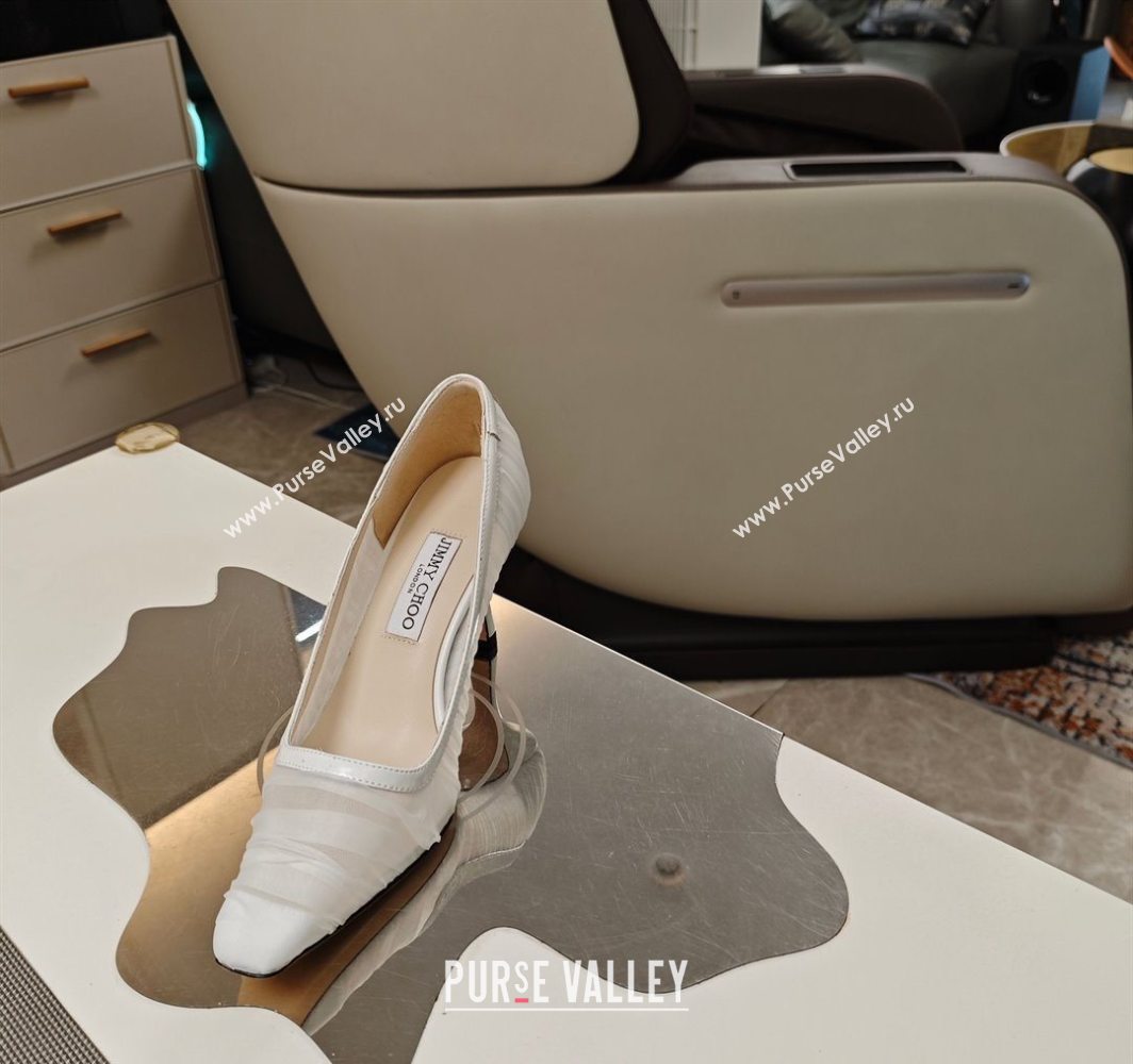 Jimmy Choo Lotta Tulle Mesh and Nappa Leather Pumps 8.5cm White 2025 (MD-250605110)