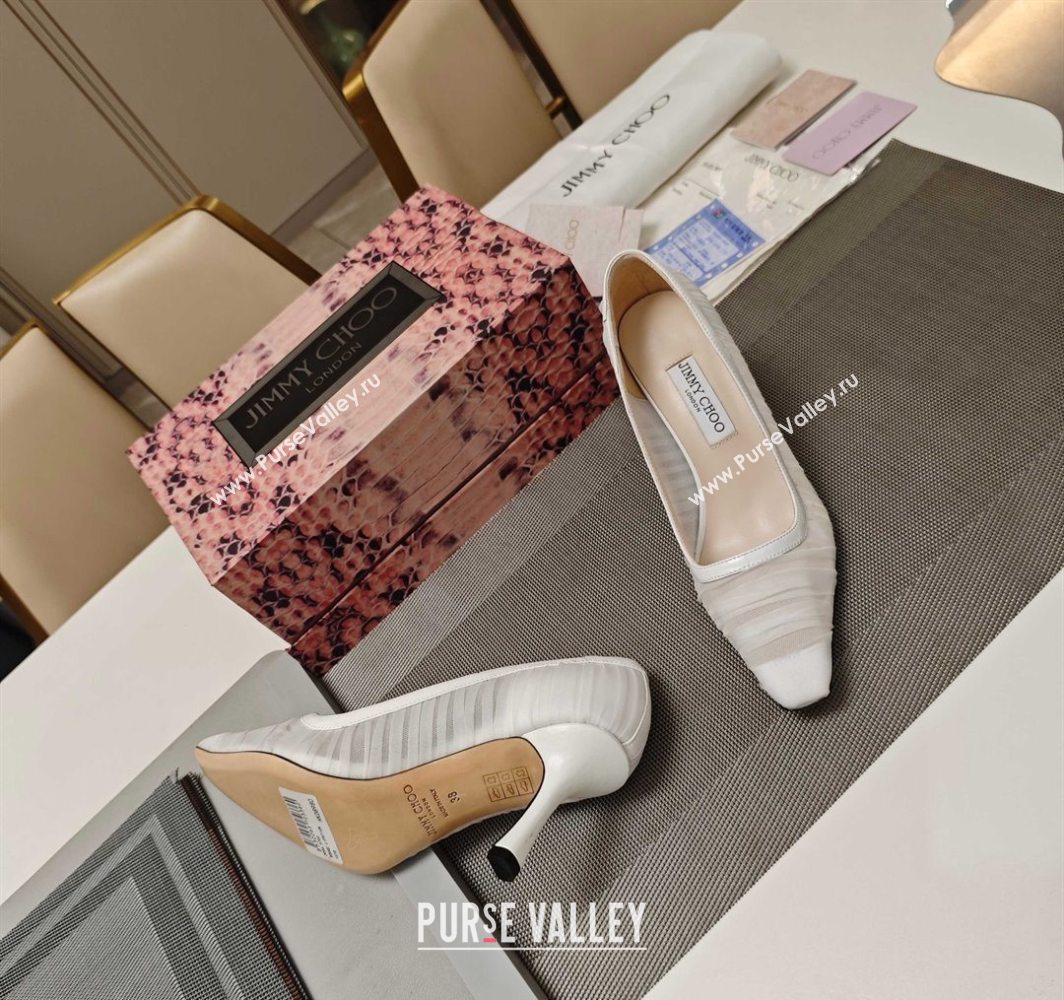 Jimmy Choo Lotta Tulle Mesh and Nappa Leather Pumps 8.5cm White 2025 (MD-250605110)