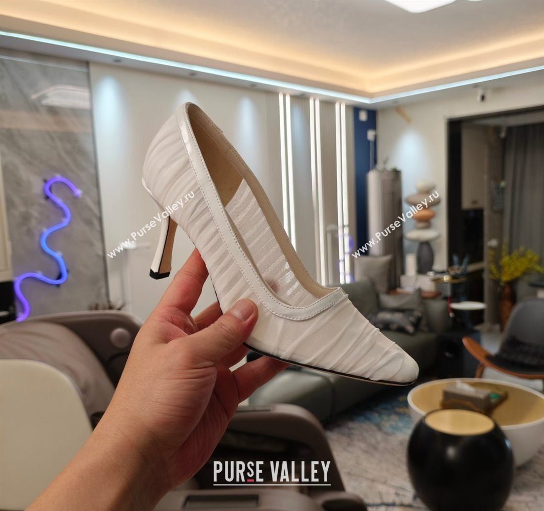 Jimmy Choo Lotta Tulle Mesh and Nappa Leather Pumps 8.5cm White 2025 (MD-250605110)