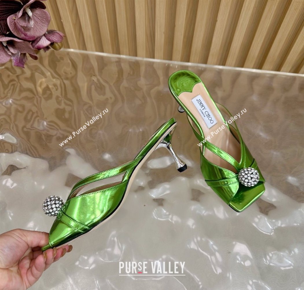 Jimmy Choo Siva Heel Slides Sandal 6.5cm in Glazed Leather with Strass Green 2025 JC103102 (MD-251031040)