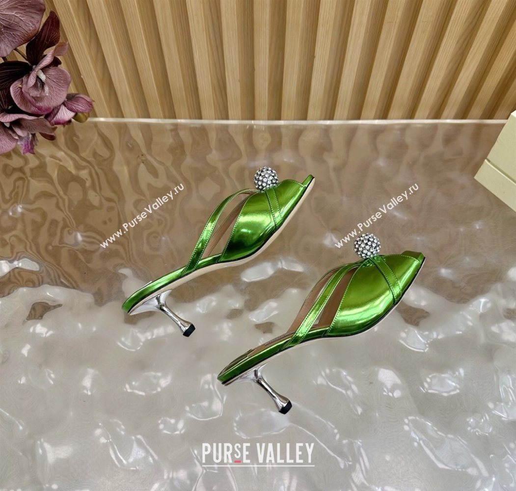 Jimmy Choo Siva Heel Slides Sandal 6.5cm in Glazed Leather with Strass Green 2025 JC103102 (MD-251031040)
