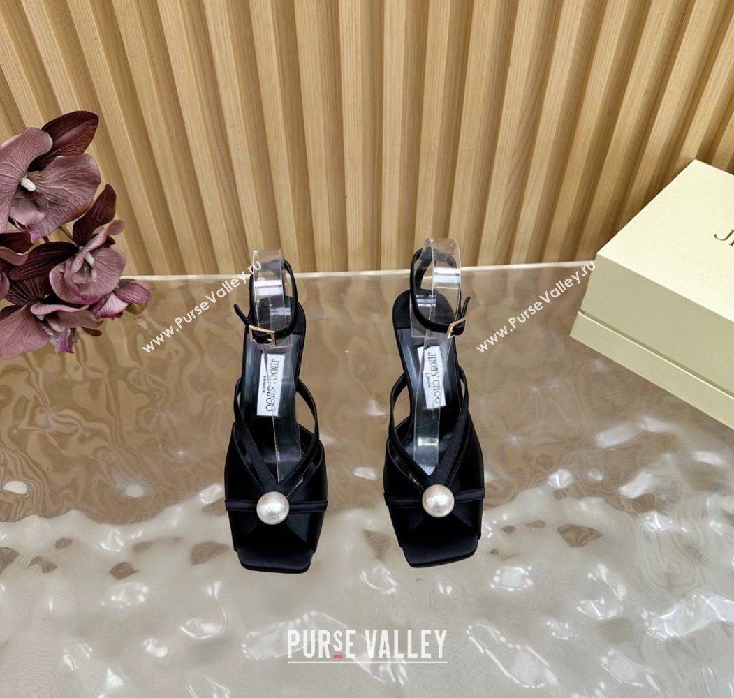 Jimmy Choo Siva Heel Sandals 8.5cm in Satin with Pearl Black 2025 1031 (MD-251031029)