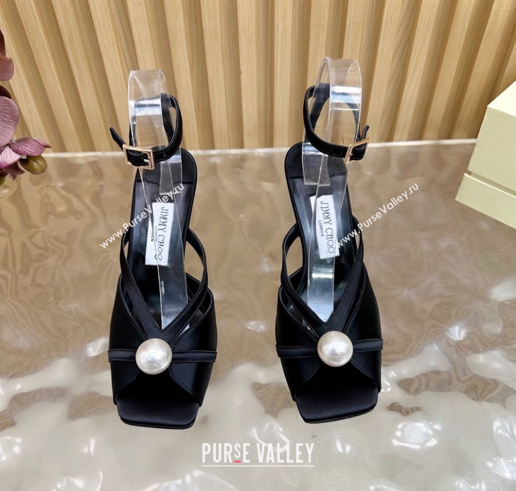 Jimmy Choo Siva Heel Sandals 8.5cm in Satin with Pearl Black 2025 1031 (MD-251031029)
