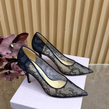 Jimmy Choo Romy Pumps 8.5cm in Lace Mesh Black 2025 1210 (MD-251210092)