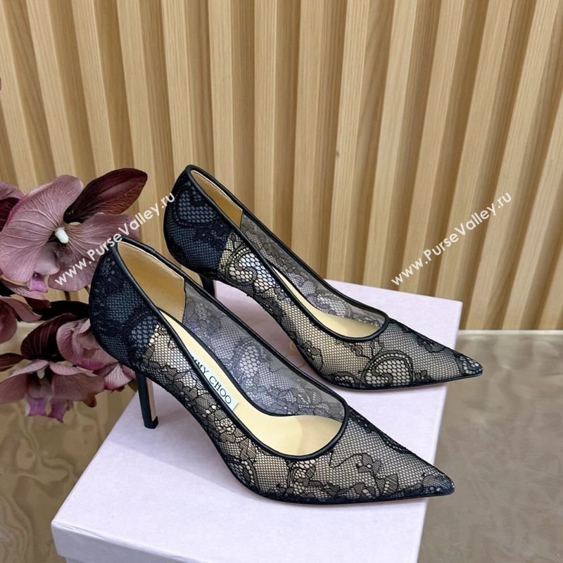 Jimmy Choo Romy Pumps 8.5cm in Lace Mesh Black 2025 1210 (MD-251210092)