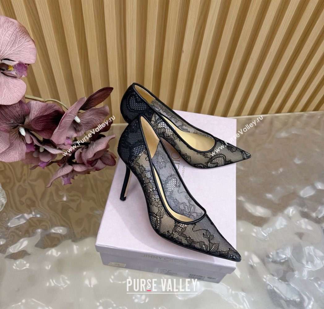 Jimmy Choo Romy Pumps 8.5cm in Lace Mesh Black 2025 1210 (MD-251210092)