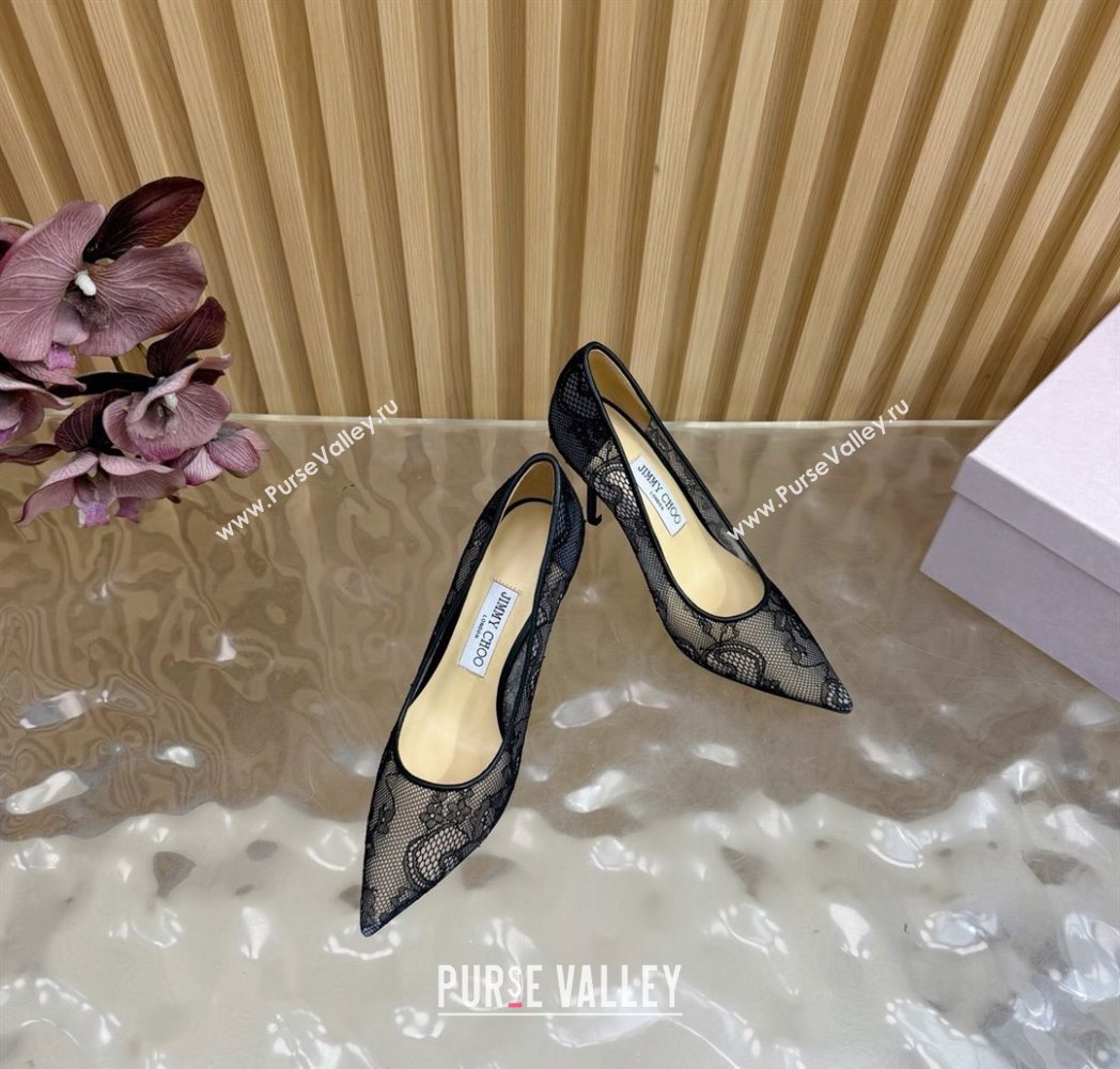 Jimmy Choo Romy Pumps 8.5cm in Lace Mesh Black 2025 1210 (MD-251210092)