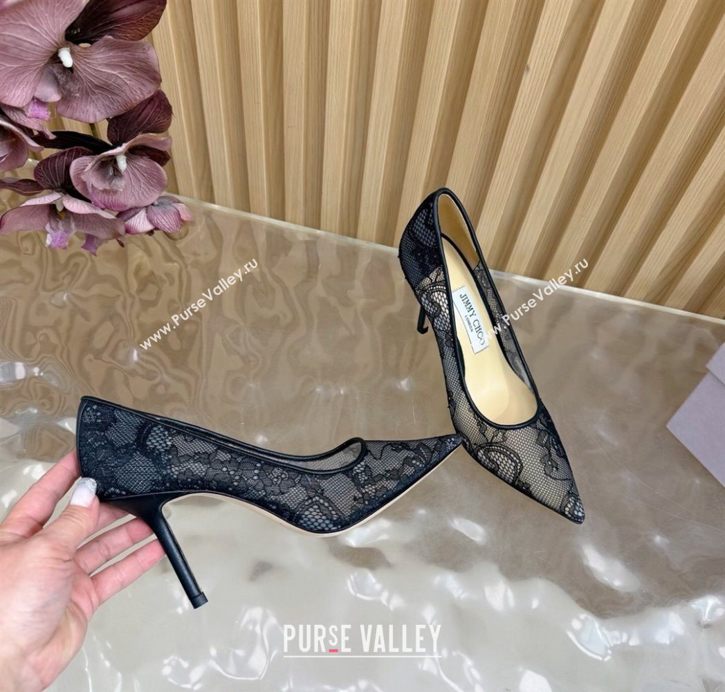 Jimmy Choo Romy Pumps 8.5cm in Lace Mesh Black 2025 1210 (MD-251210092)