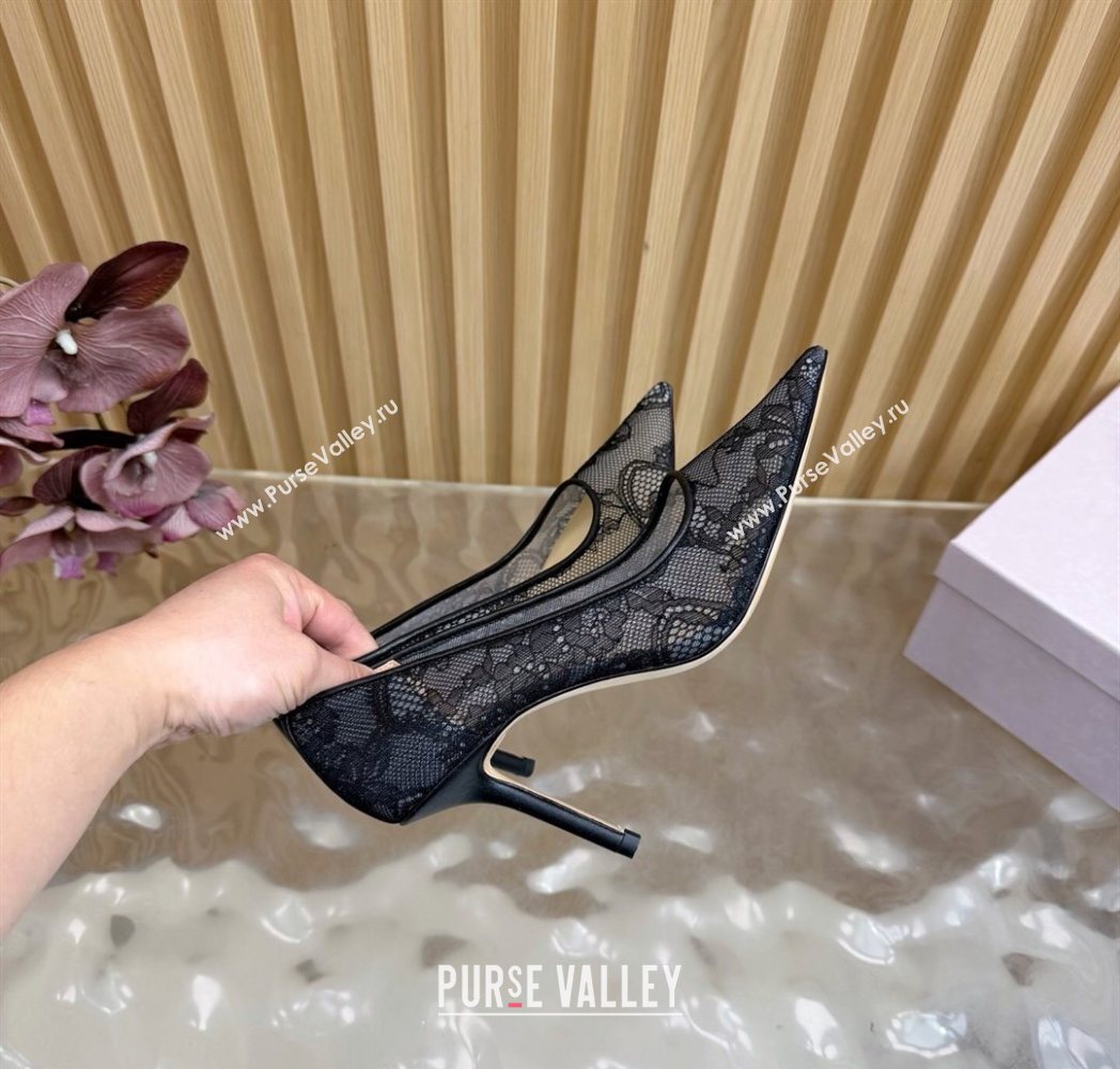 Jimmy Choo Romy Pumps 8.5cm in Lace Mesh Black 2025 1210 (MD-251210092)