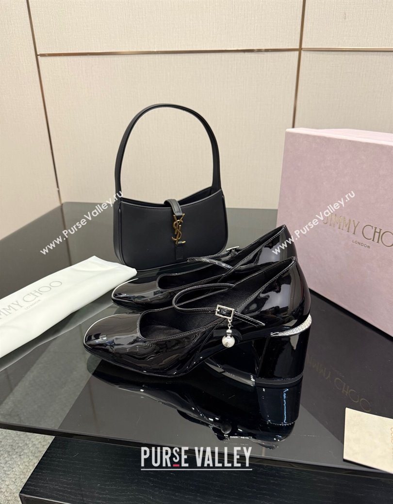 Jimmy Choo Jenson Mary Janes Pump 6cm in Patent Leather with Pearls Bow Black 2025 (MD-251210066)