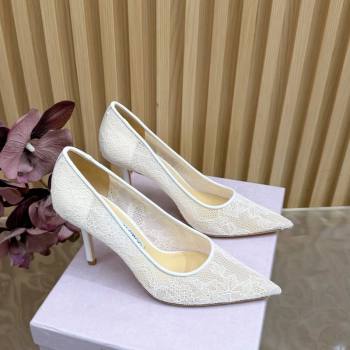 Jimmy Choo Romy Pumps 8.5cm in Lace Mesh Apricot 2025 1210 (MD-251210094)