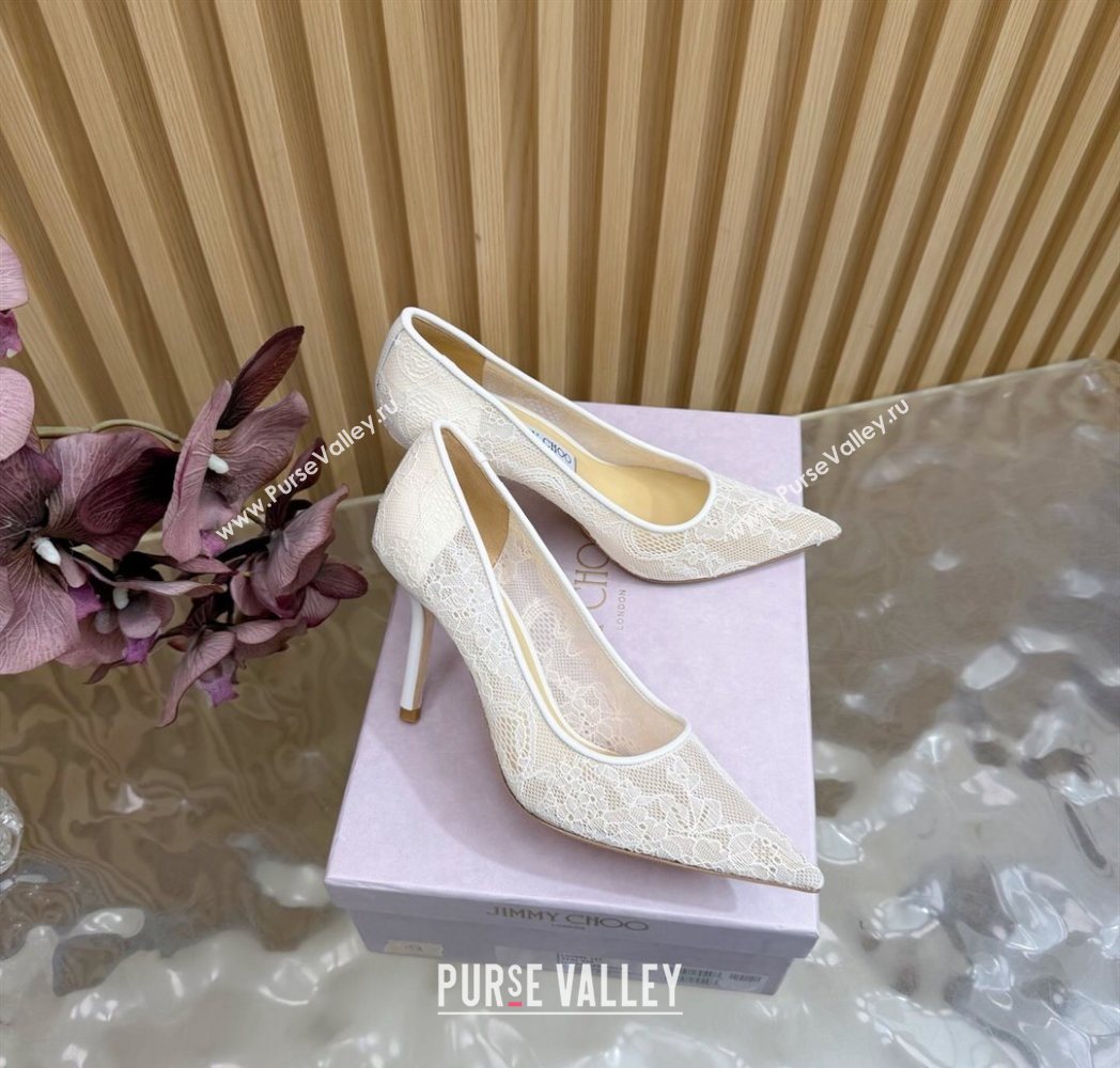 Jimmy Choo Romy Pumps 8.5cm in Lace Mesh Apricot 2025 1210 (MD-251210094)