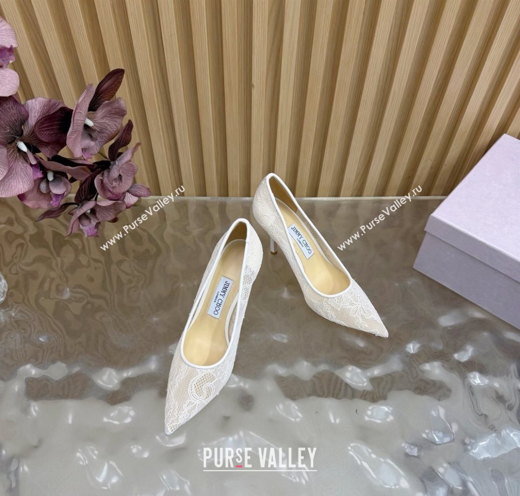 Jimmy Choo Romy Pumps 8.5cm in Lace Mesh Apricot 2025 1210 (MD-251210094)