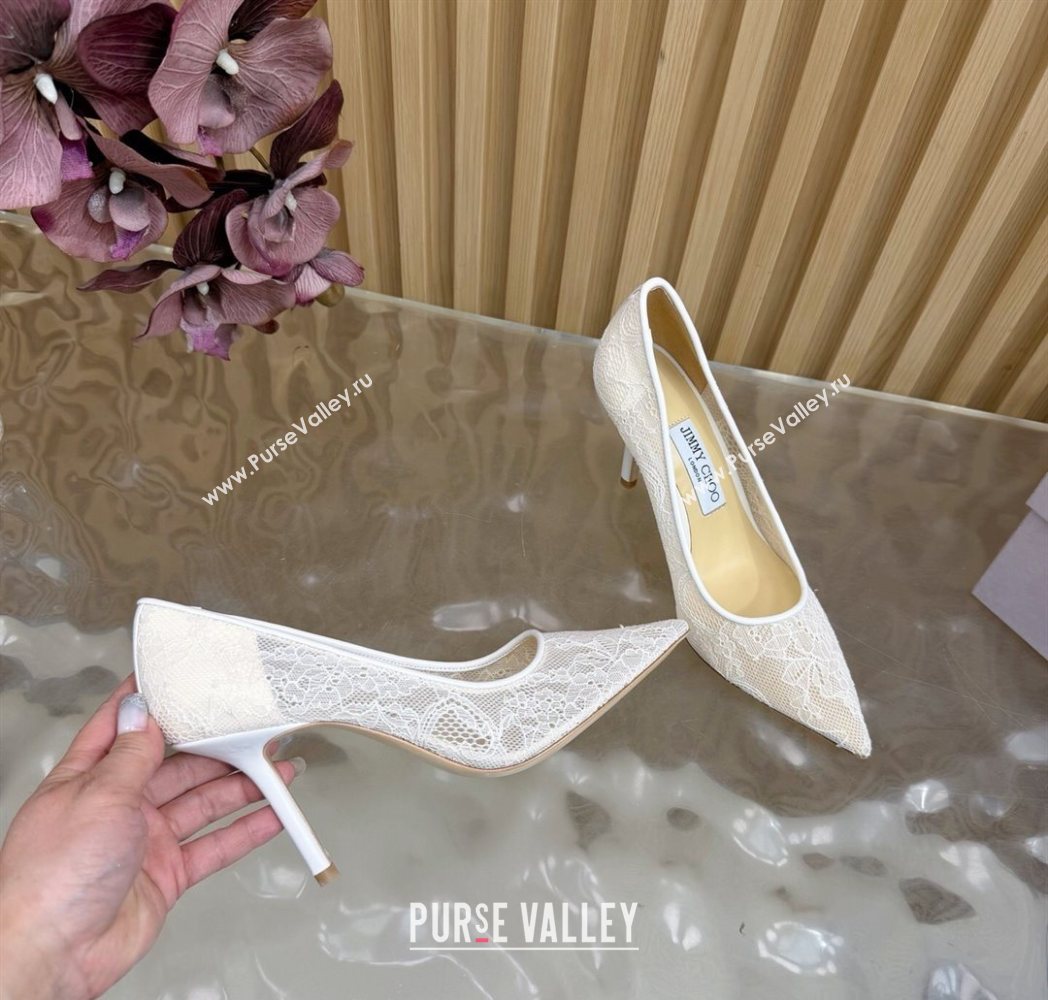 Jimmy Choo Romy Pumps 8.5cm in Lace Mesh Apricot 2025 1210 (MD-251210094)