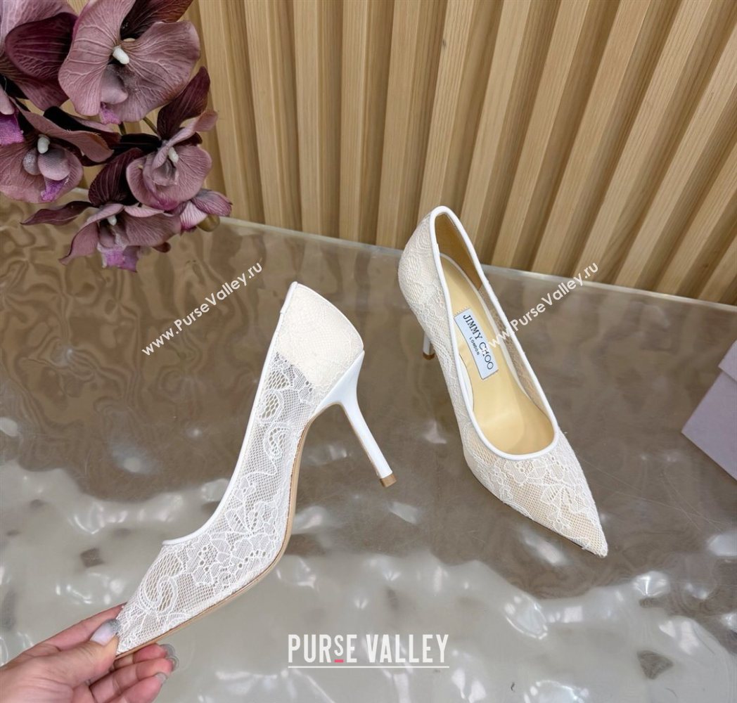 Jimmy Choo Romy Pumps 8.5cm in Lace Mesh Apricot 2025 1210 (MD-251210094)