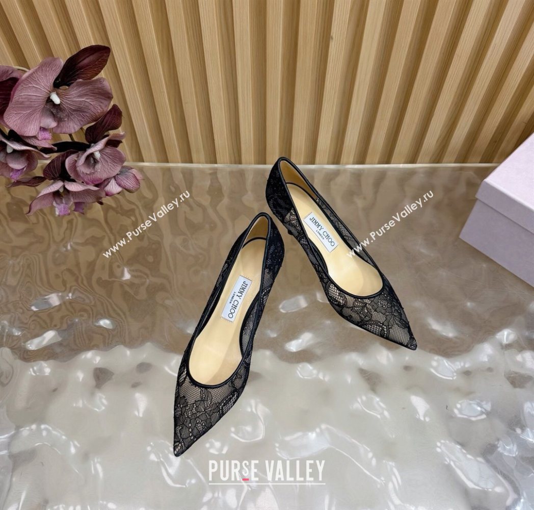 Jimmy Choo Romy Pumps 6.5cm in Lace Mesh Black 2025 1210 (MD-251210096)