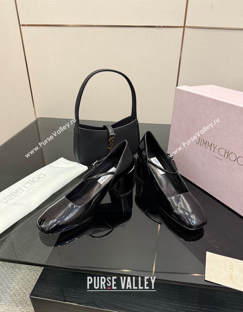 Jimmy Choo Jenson Mary Janes Pump 6cm in Patent Leather with Pearls Bow Black 2025 (MD-251210066)