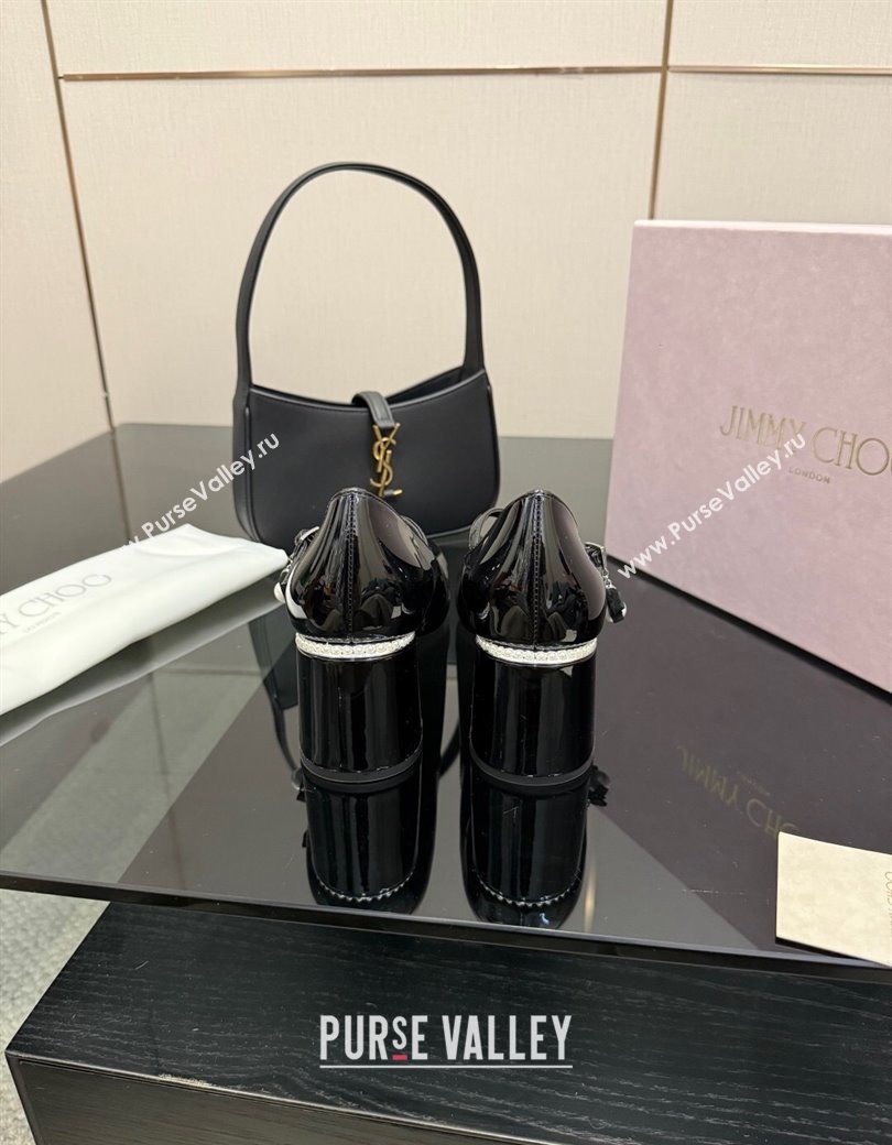 Jimmy Choo Jenson Mary Janes Pump 6cm in Patent Leather with Pearls Bow Black 2025 (MD-251210066)