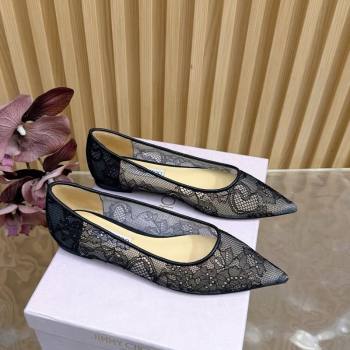 Jimmy Choo Romy Ballerinas Flat in Lace Mesh Black 2025 1210 (MD-251210100)