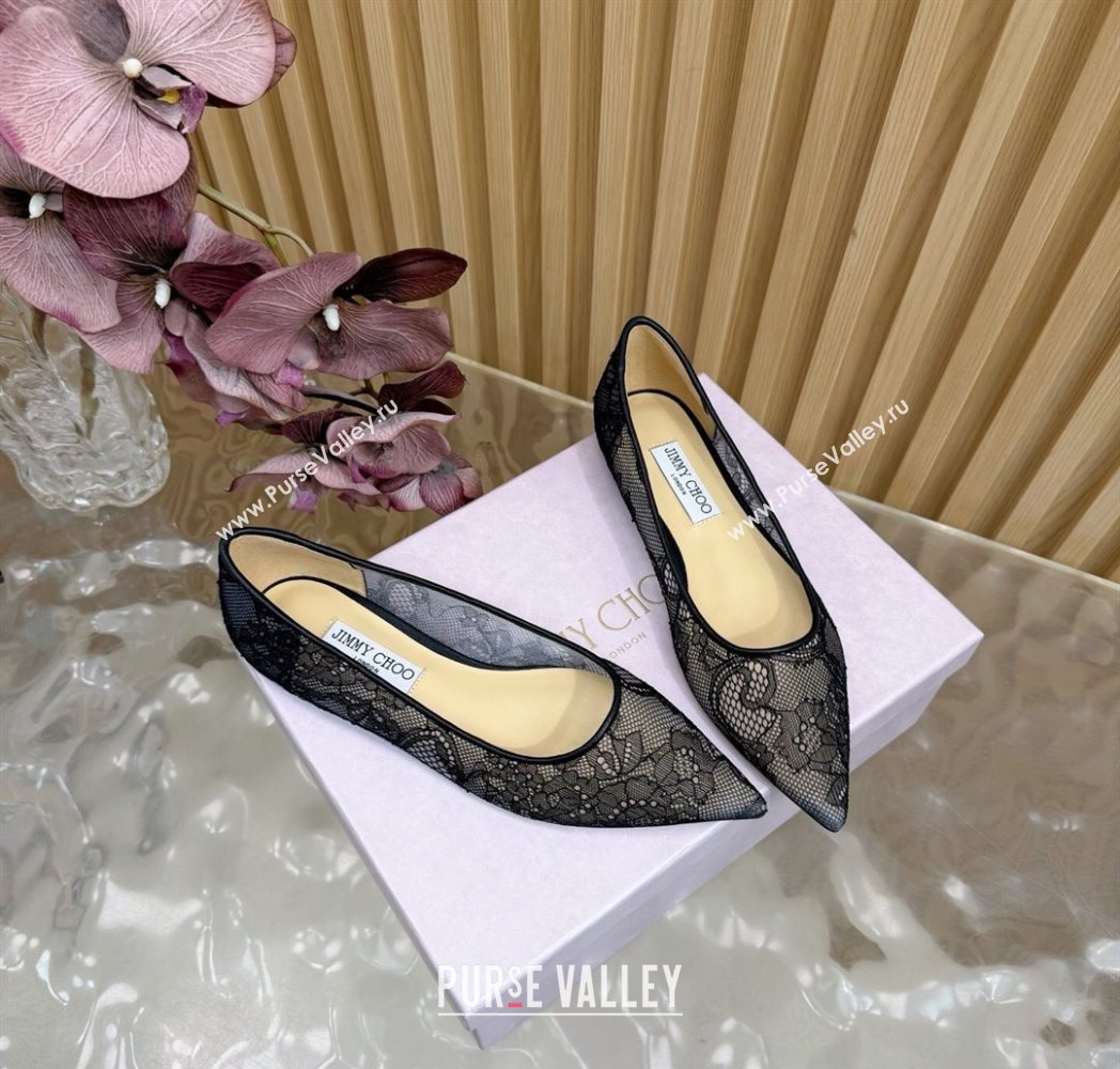 Jimmy Choo Romy Ballerinas Flat in Lace Mesh Black 2025 1210 (MD-251210100)