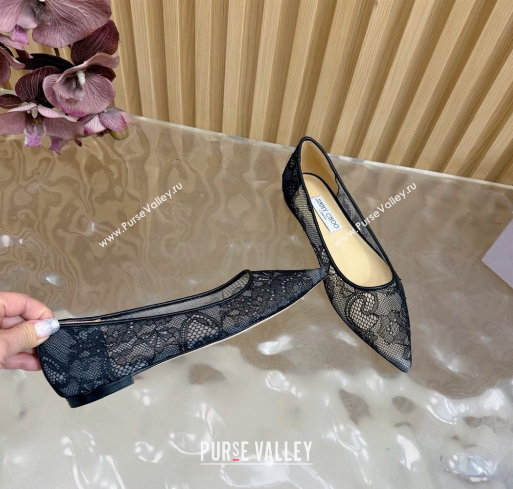 Jimmy Choo Romy Ballerinas Flat in Lace Mesh Black 2025 1210 (MD-251210100)