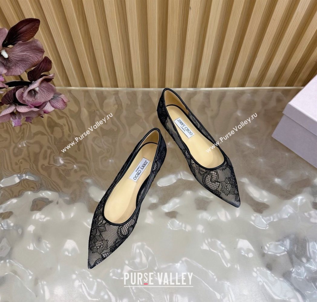 Jimmy Choo Romy Ballerinas Flat in Lace Mesh Black 2025 1210 (MD-251210100)