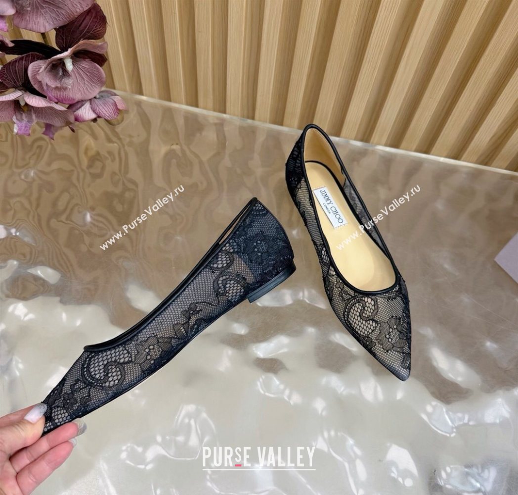 Jimmy Choo Romy Ballerinas Flat in Lace Mesh Black 2025 1210 (MD-251210100)