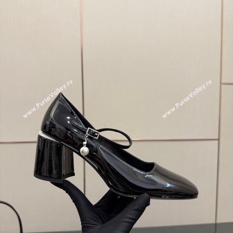 Jimmy Choo Jenson Mary Janes Pump 6cm in Patent Leather with Pearls Bow Black 2025 (MD-251210066)
