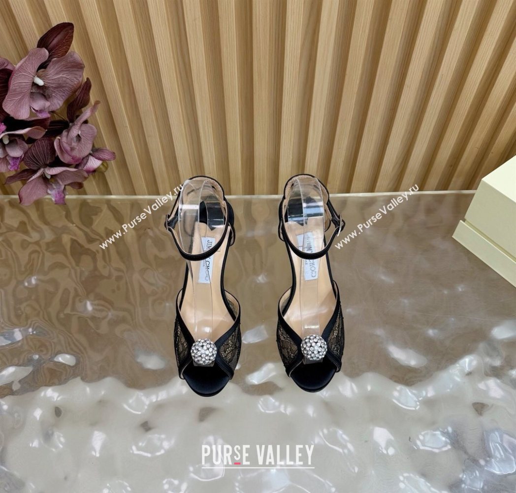 Jimmy Choo Sacora Heel Sandals 8.5cm with Strass in Floral Lace Black 2025 1210 (MD-251210140)