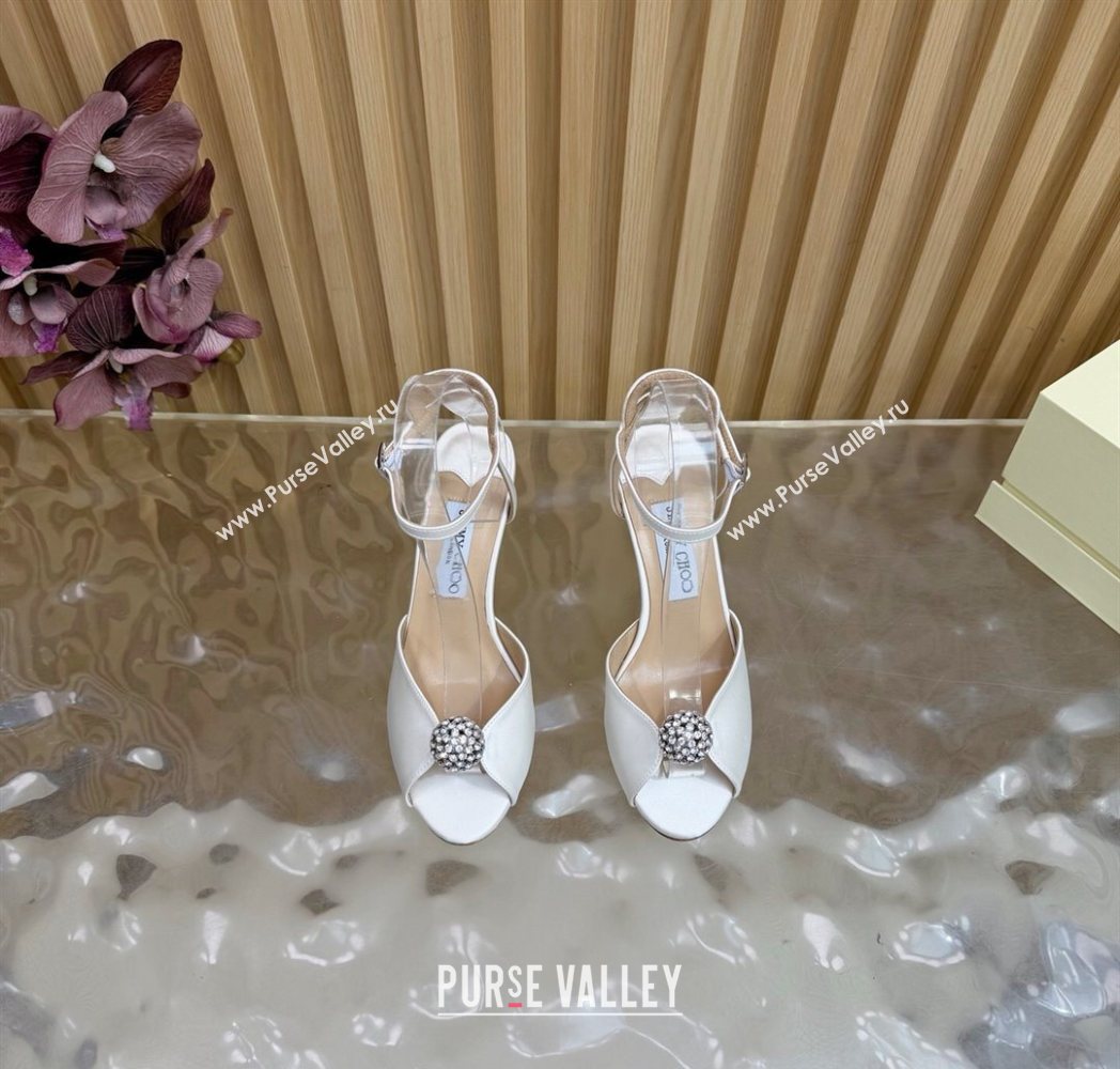 Jimmy Choo Sacora Heel Sandals 8.5cm with Strass in White Satin 2025 1210 (MD-251210142)
