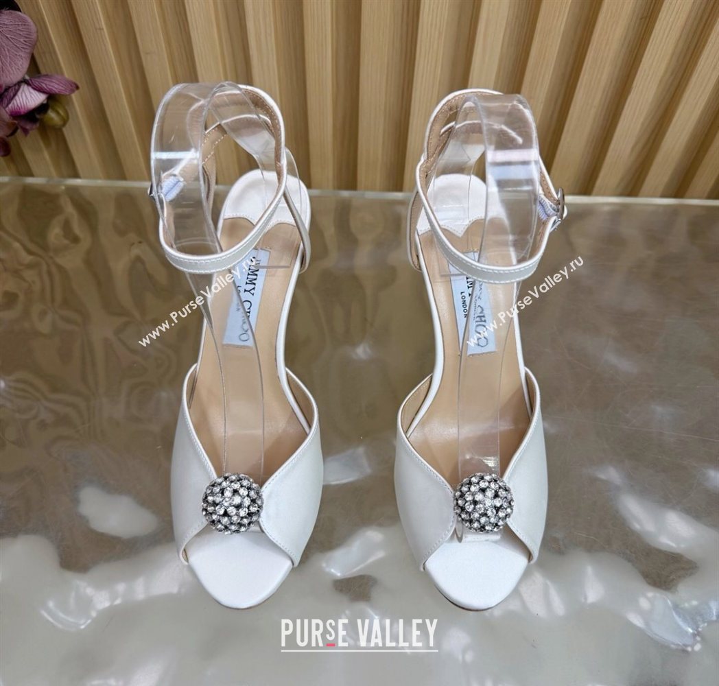 Jimmy Choo Sacora Heel Sandals 8.5cm with Strass in White Satin 2025 1210 (MD-251210142)