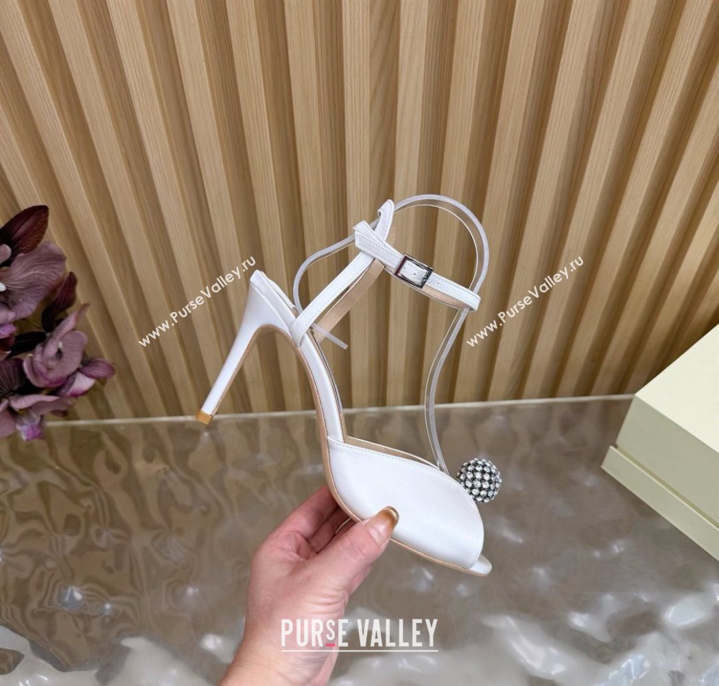Jimmy Choo Sacora Heel Sandals 8.5cm with Strass in White Satin 2025 1210 (MD-251210142)
