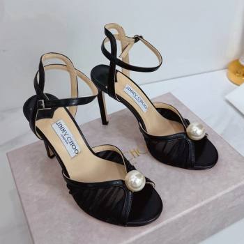 Jimmy Choo Sacora Heel Sandals 10.5cm in Mesh and Leather with Pearl Black 2025 1210 (MD-251210110)