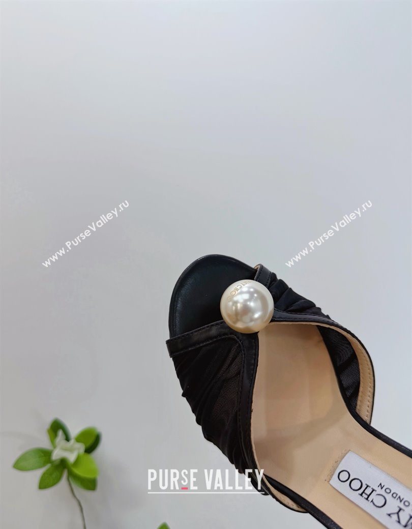 Jimmy Choo Sacora Heel Sandals 10.5cm in Mesh and Leather with Pearl Black 2025 1210 (MD-251210110)