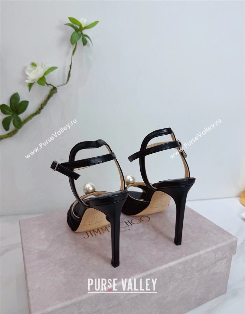 Jimmy Choo Sacora Heel Sandals 10.5cm in Mesh and Leather with Pearl Black 2025 1210 (MD-251210110)