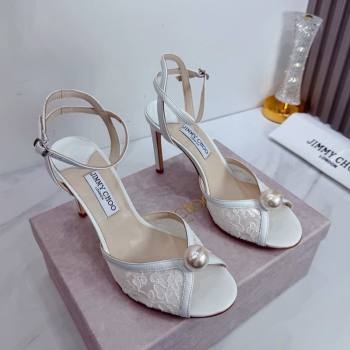 Jimmy Choo Sacora Heel Sandals 10.5cm in Floral Lace with Pearl White 2025 1210 (MD-251210111)