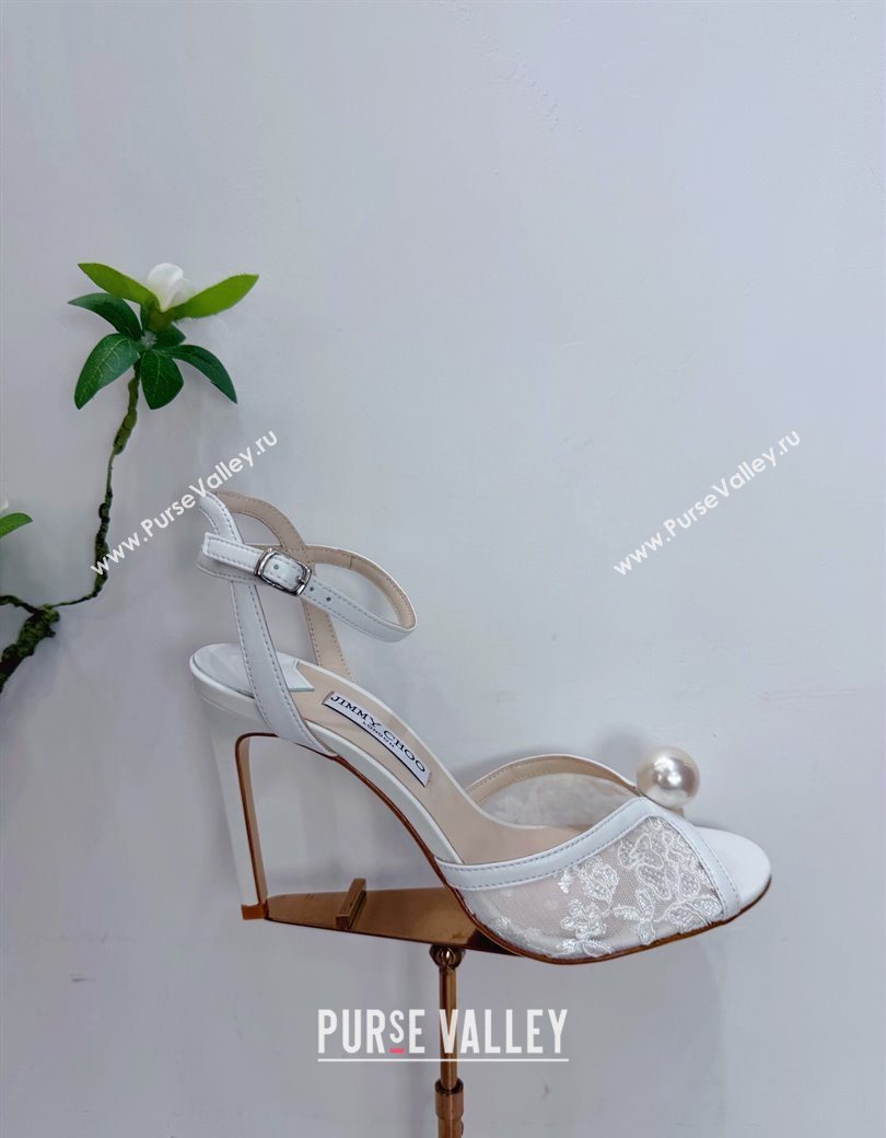 Jimmy Choo Sacora Heel Sandals 10.5cm in Floral Lace with Pearl White 2025 1210 (MD-251210111)