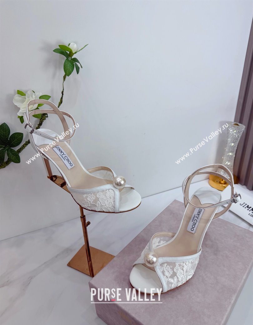 Jimmy Choo Sacora Heel Sandals 10.5cm in Floral Lace with Pearl White 2025 1210 (MD-251210111)