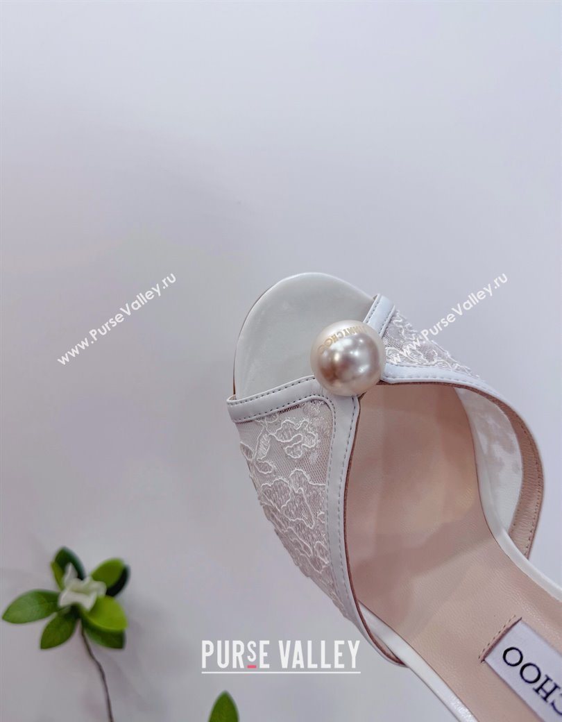 Jimmy Choo Sacora Heel Sandals 10.5cm in Floral Lace with Pearl White 2025 1210 (MD-251210111)