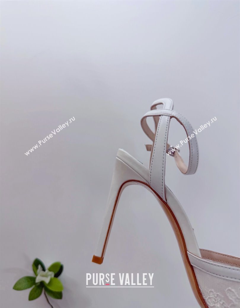 Jimmy Choo Sacora Heel Sandals 10.5cm in Floral Lace with Pearl White 2025 1210 (MD-251210111)