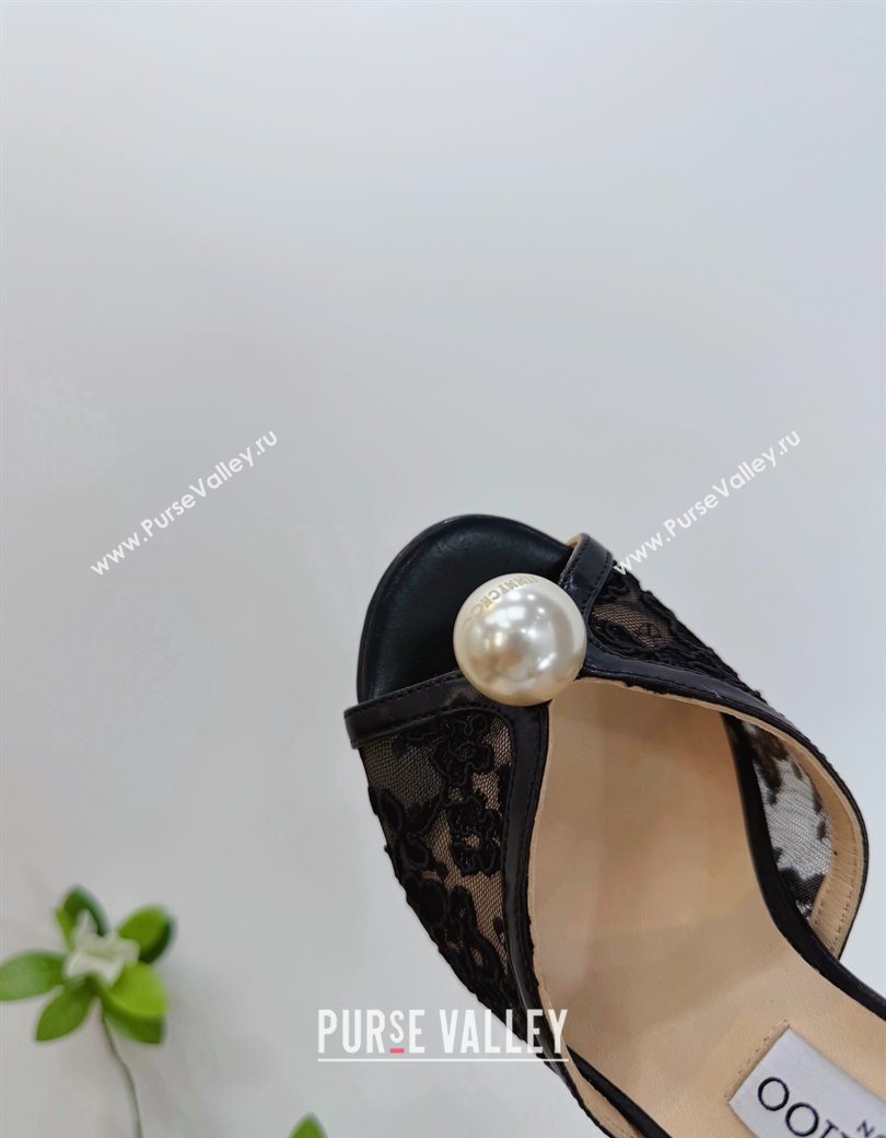 Jimmy Choo Sacora Heel Sandals 10.5cm in Floral Lace with Pearl Black 2025 1210 (MD-251210112)