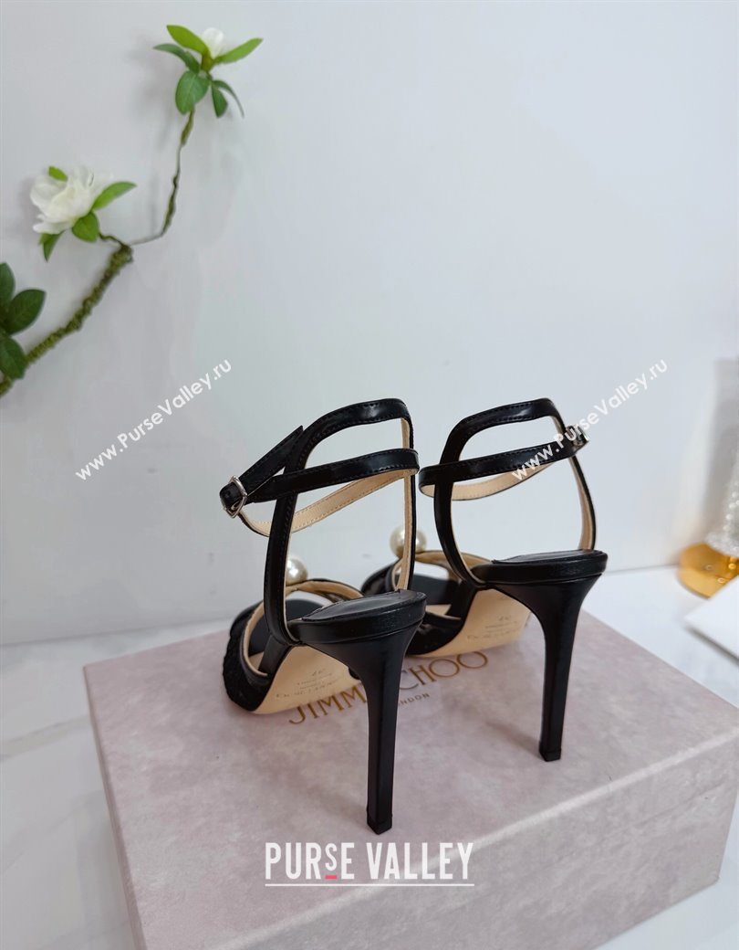 Jimmy Choo Sacora Heel Sandals 10.5cm in Floral Lace with Pearl Black 2025 1210 (MD-251210112)