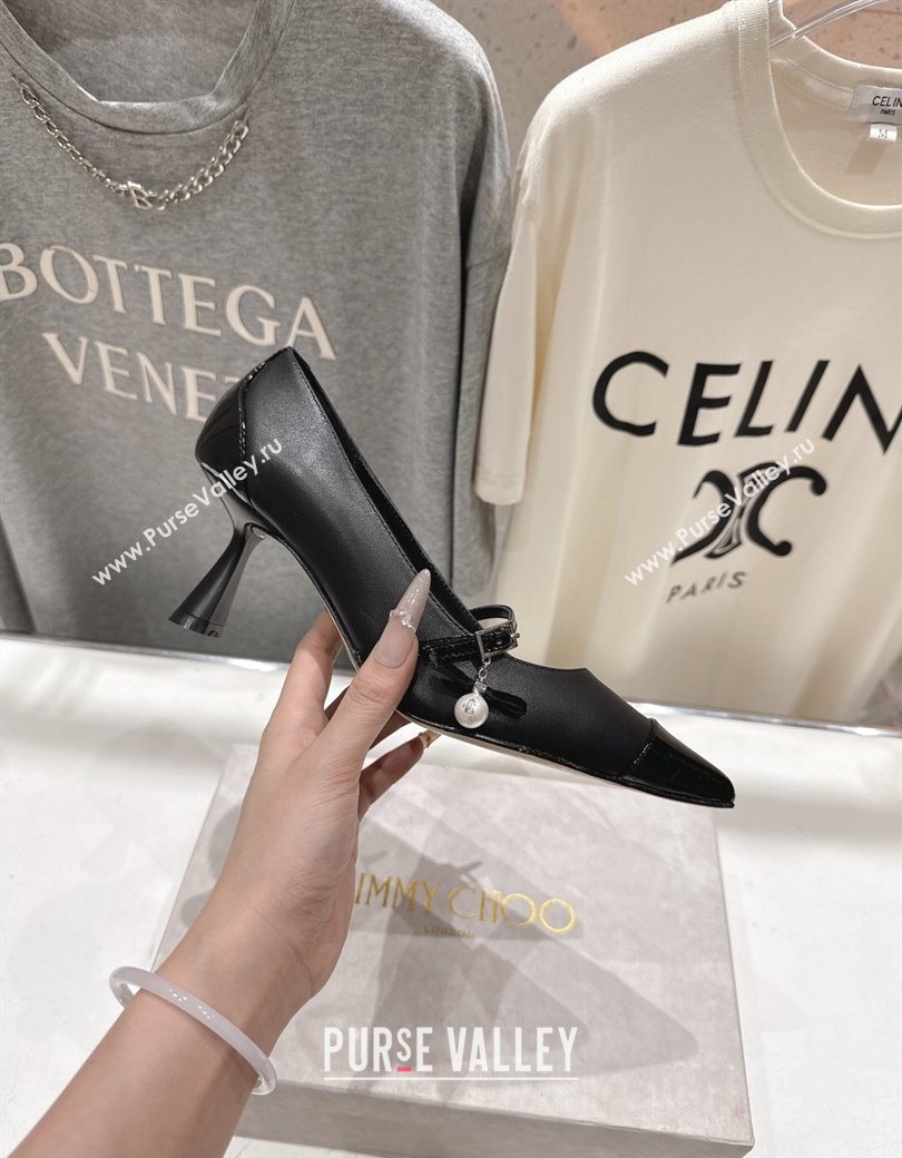 Jimmy Choo Aren Pumps 6.5cm in Lambskin Leather with Pearl Bow Black 2025 (MD-251210078)