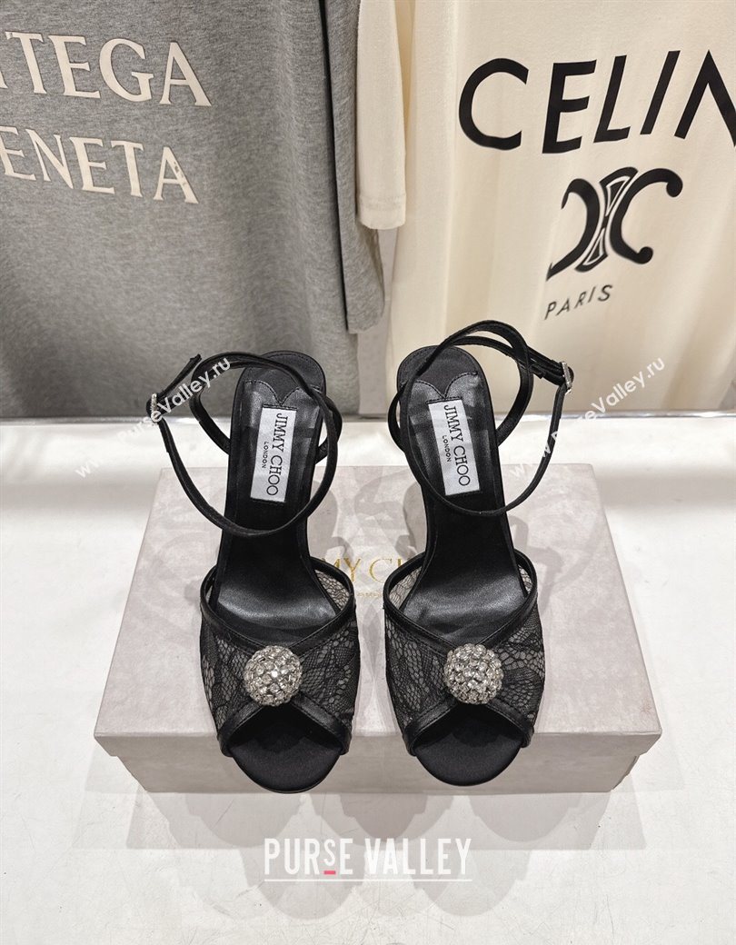 Jimmy Choo Sacora Heel Sandals 8.5cm in Floral Lace with Strass Black 2025 1210 (MD-251210113)
