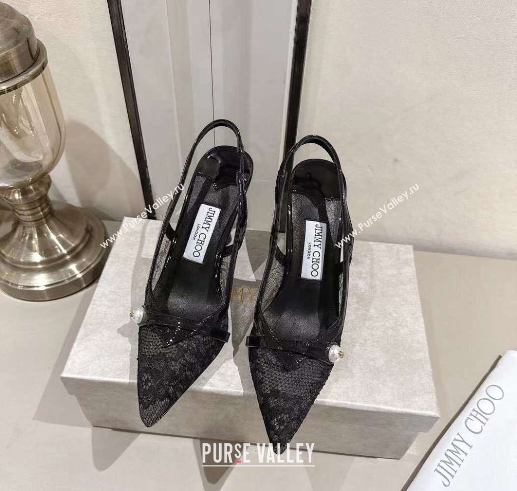 Jimmy Choo Amita Pumps 8.5cm in Lace Mesh with Pearl Black 2025 1210 (MD-251210083)