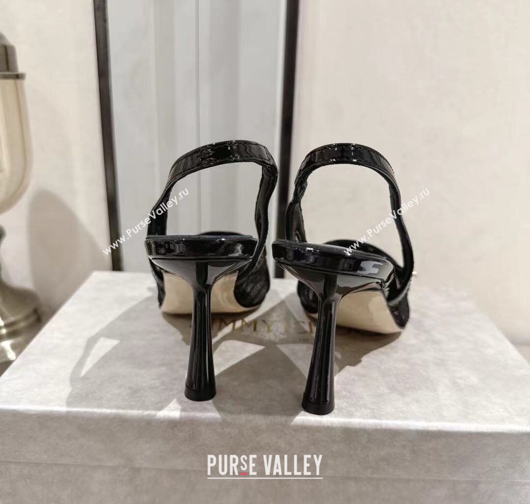 Jimmy Choo Amita Pumps 8.5cm in Lace Mesh with Pearl Black 2025 1210 (MD-251210083)